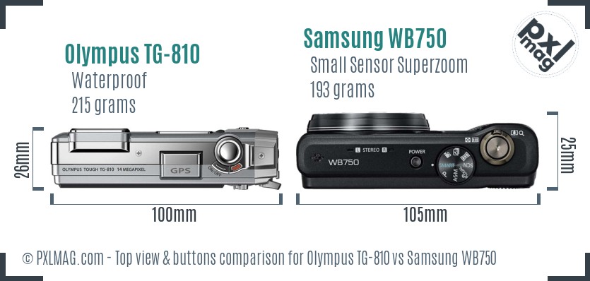 Olympus TG-810 vs Samsung WB750 top view buttons comparison