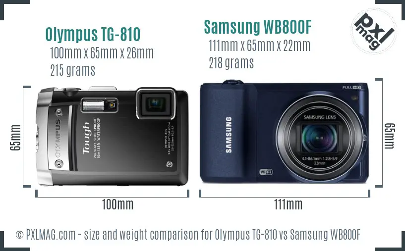 Olympus TG-810 vs Samsung WB800F size comparison