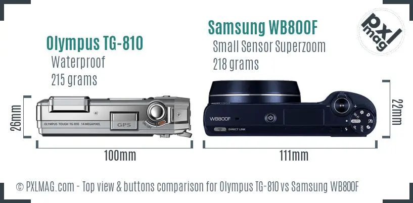 Olympus TG-810 vs Samsung WB800F top view buttons comparison