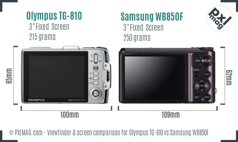Olympus TG-810 vs Samsung WB850F Screen and Viewfinder comparison