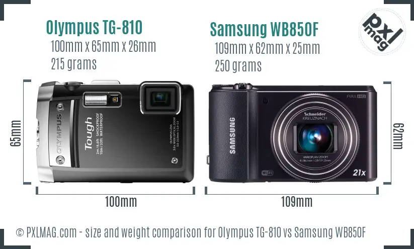 Olympus TG-810 vs Samsung WB850F size comparison