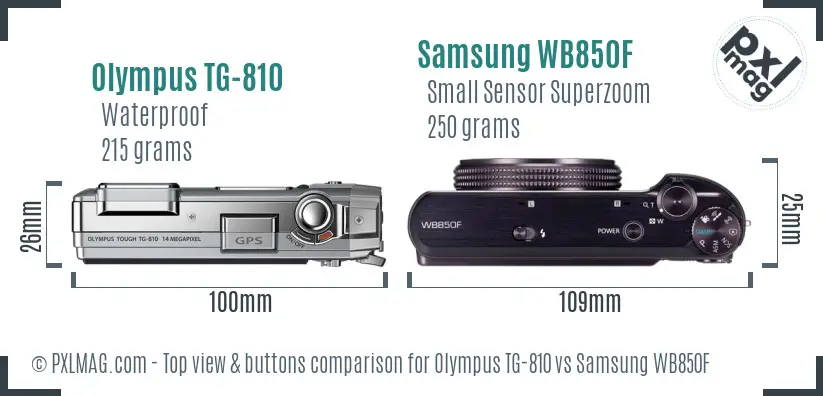 Olympus TG-810 vs Samsung WB850F top view buttons comparison