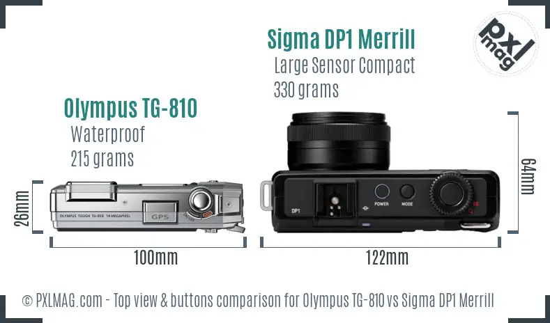 Olympus TG-810 vs Sigma DP1 Merrill top view buttons comparison Olympus TG-810 vs Sigma DP1 Merrill top view buttons comparison