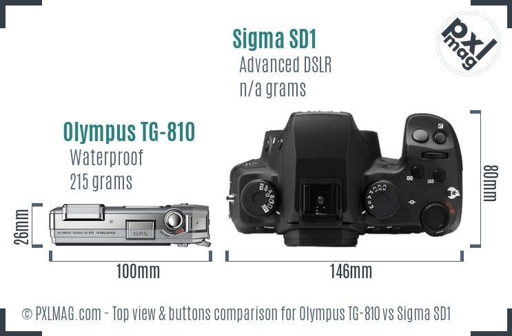 Olympus TG-810 vs Sigma SD1 top view buttons comparison