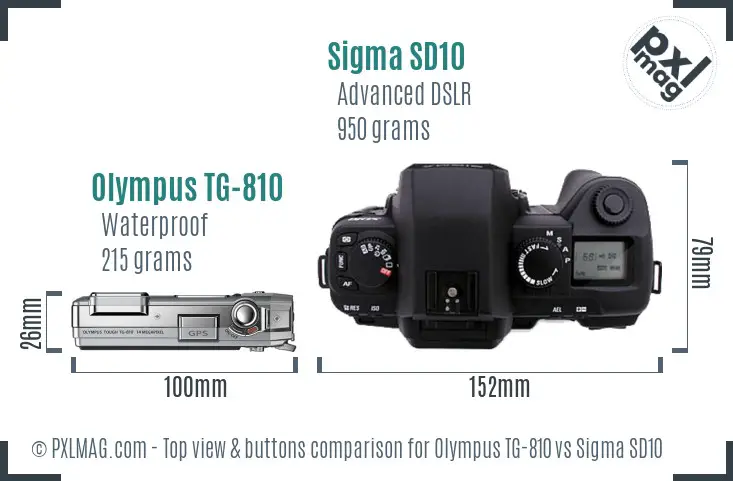 Olympus TG-810 vs Sigma SD10 top view buttons comparison