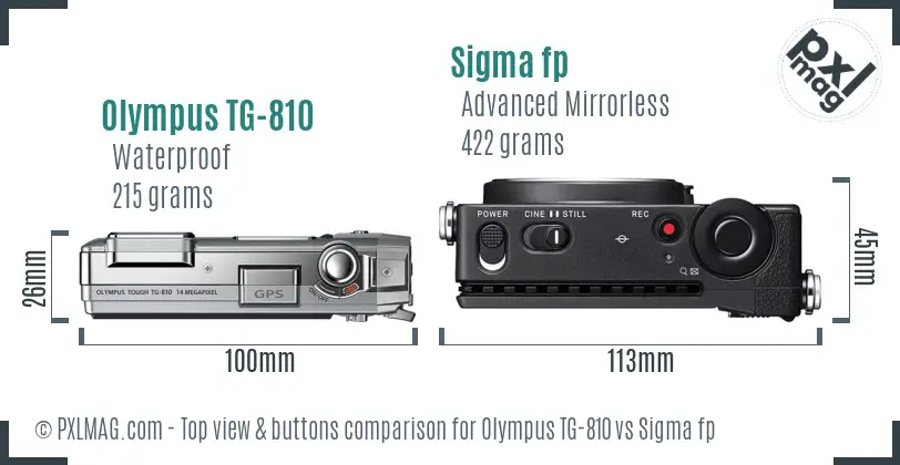 Olympus TG-810 vs Sigma fp top view buttons comparison
