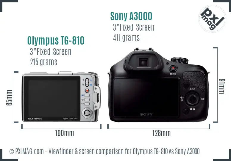 Olympus TG-810 vs Sony A3000 Screen and Viewfinder comparison
