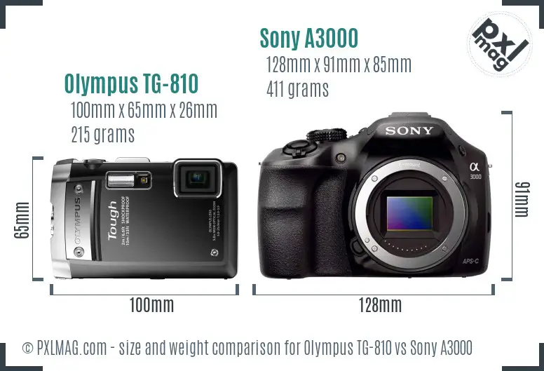 Olympus TG-810 vs Sony A3000 size comparison Olympus TG-810 vs Sony A3000 size comparison
