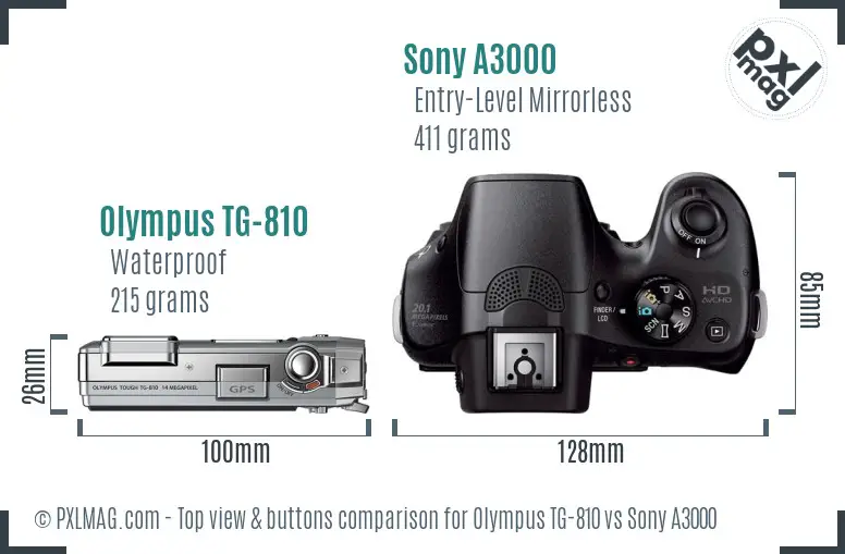 Olympus TG-810 vs Sony A3000 top view buttons comparison