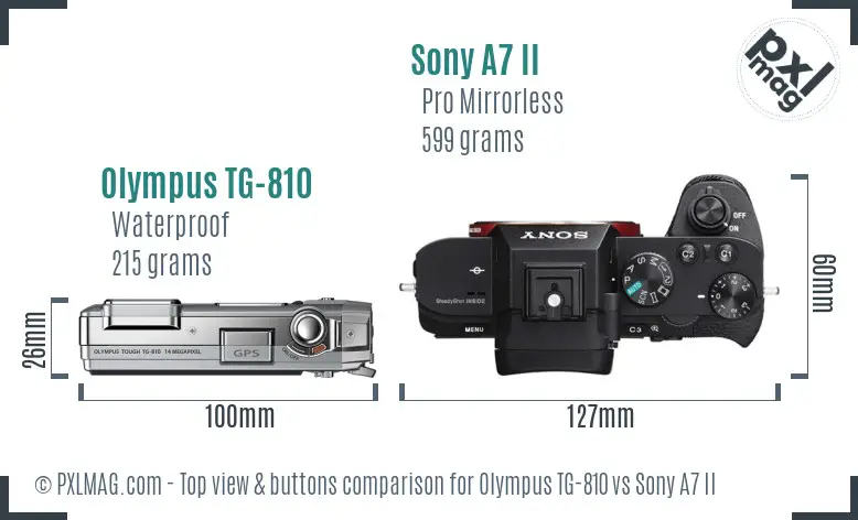Olympus TG-810 vs Sony A7 II top view buttons comparison