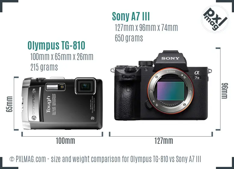 Olympus TG-810 vs Sony A7 III size comparison