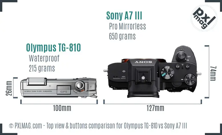 Olympus TG-810 vs Sony A7 III top view buttons comparison