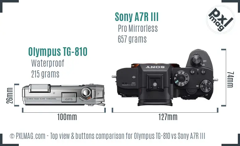 Olympus TG-810 vs Sony A7R III top view buttons comparison