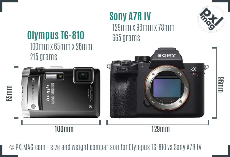 Olympus TG-810 vs Sony A7R IV size comparison