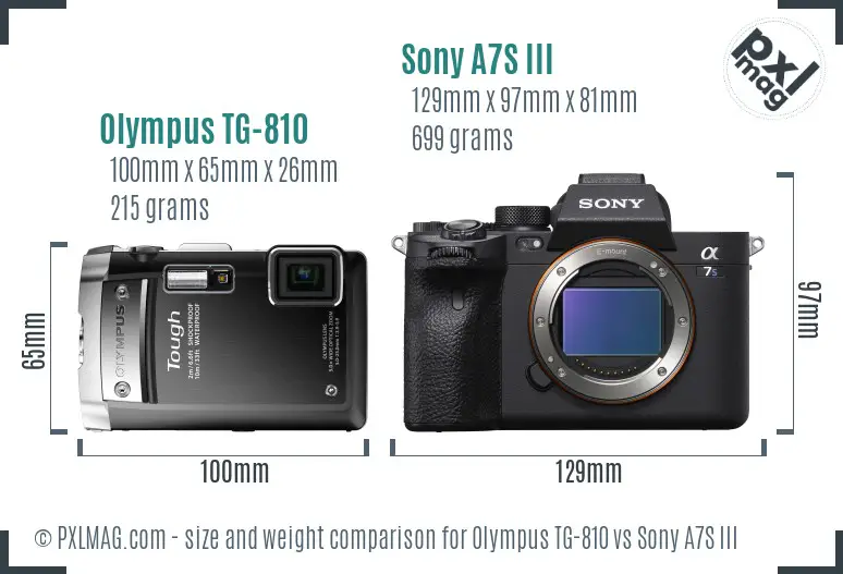 Olympus TG-810 vs Sony A7S III size comparison