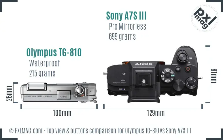 Olympus TG-810 vs Sony A7S III top view buttons comparison