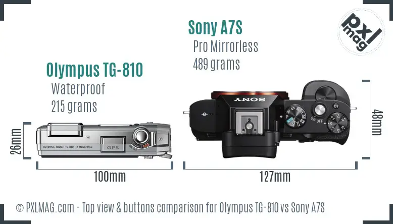 Olympus TG-810 vs Sony A7S top view buttons comparison Olympus TG-810 vs Sony A7S top view buttons comparison