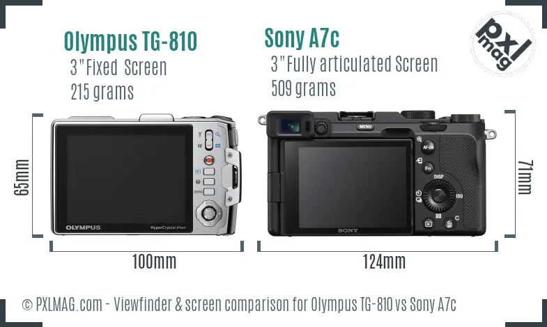 Olympus TG-810 vs Sony A7c Screen and Viewfinder comparison