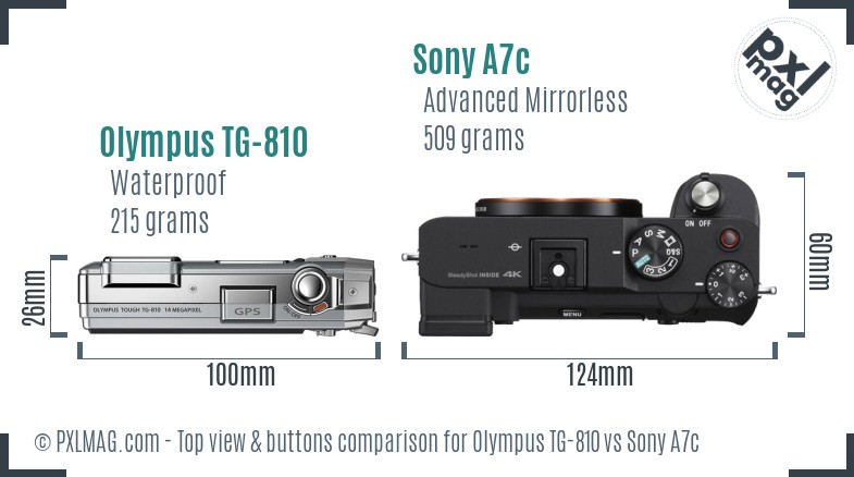 Olympus TG-810 vs Sony A7c top view buttons comparison