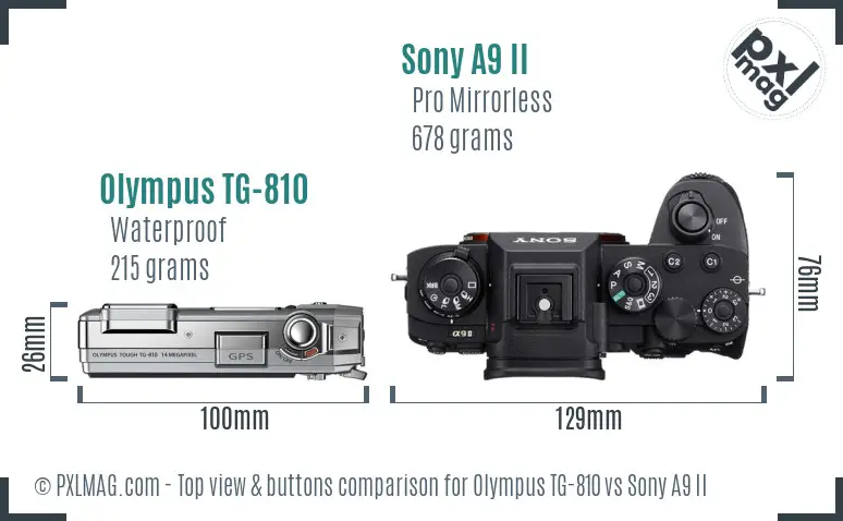 Olympus TG-810 vs Sony A9 II top view buttons comparison