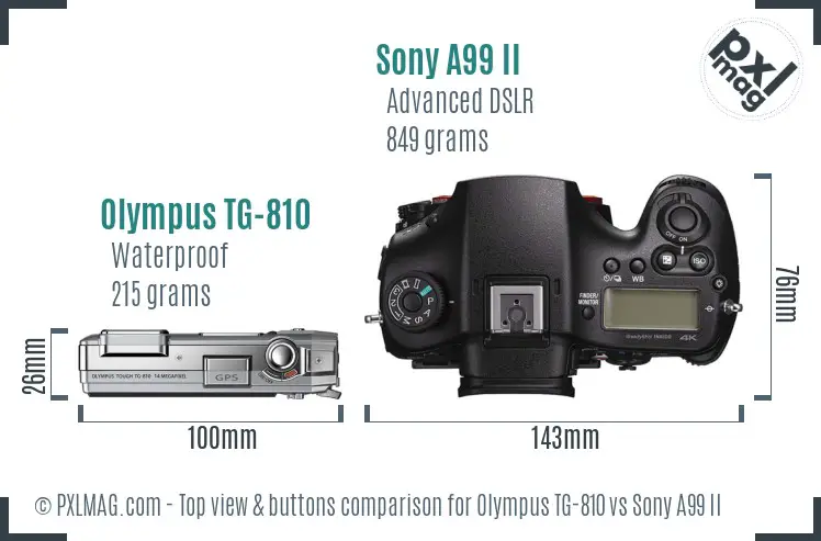 Olympus TG-810 vs Sony A99 II top view buttons comparison