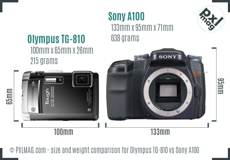 Olympus TG-810 vs Sony A100 size comparison