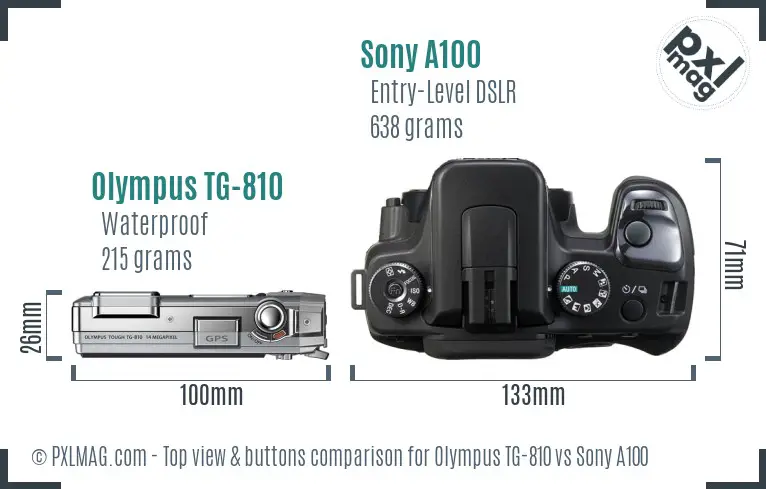 Olympus TG-810 vs Sony A100 top view buttons comparison