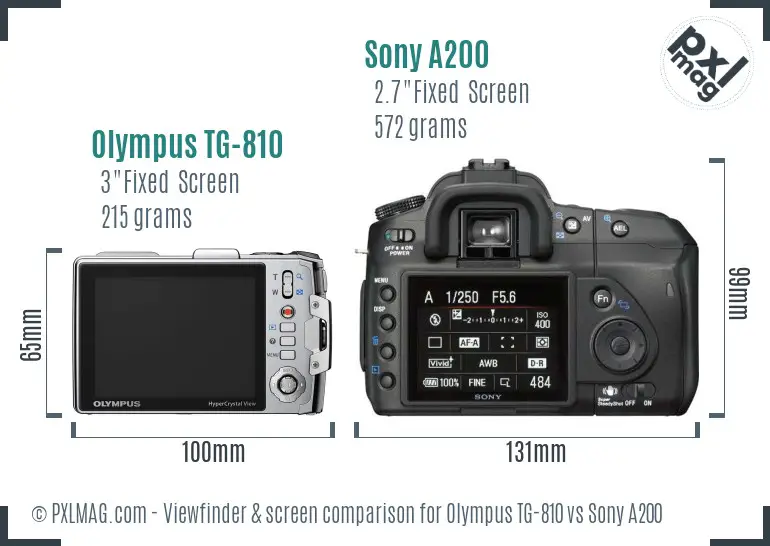 Olympus TG-810 vs Sony A200 Screen and Viewfinder comparison