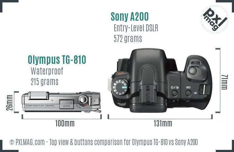 Olympus TG-810 vs Sony A200 top view buttons comparison