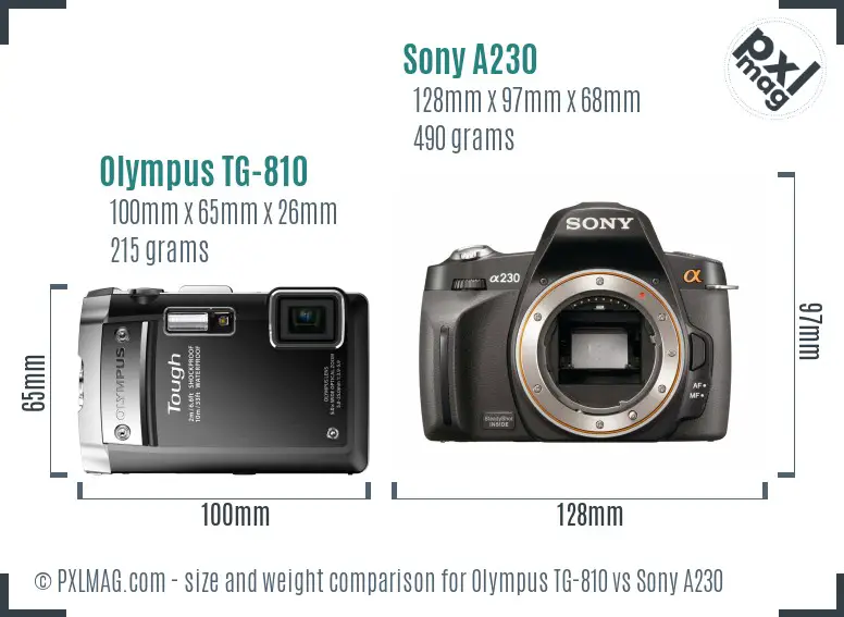 Olympus TG-810 vs Sony A230 size comparison