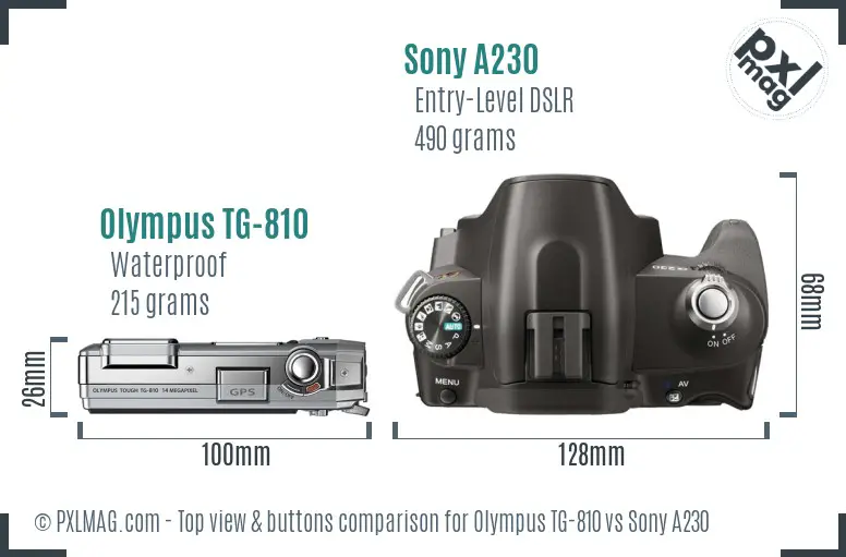 Olympus TG-810 vs Sony A230 top view buttons comparison