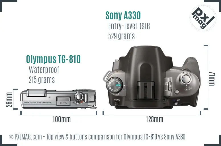 Olympus TG-810 vs Sony A330 top view buttons comparison