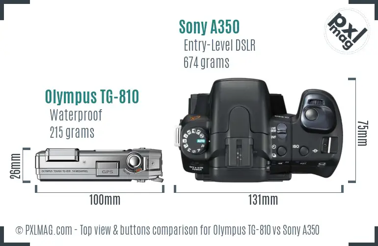 Olympus TG-810 vs Sony A350 top view buttons comparison
