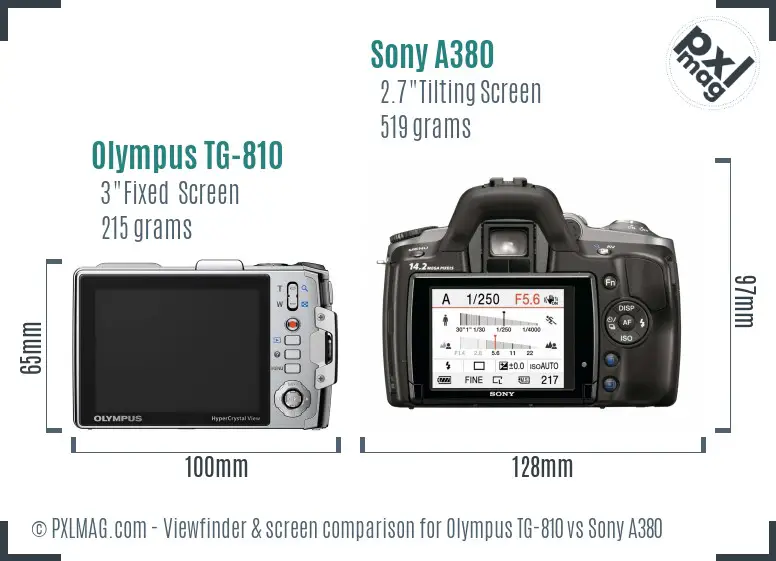 Olympus TG-810 vs Sony A380 Screen and Viewfinder comparison