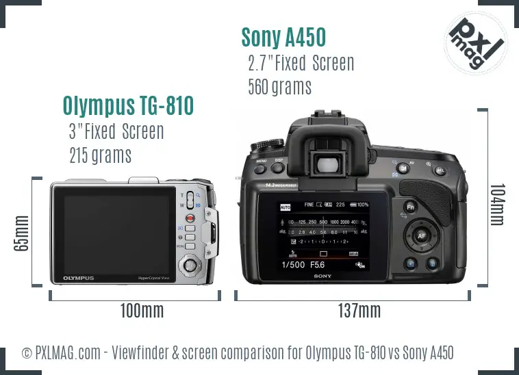 Olympus TG-810 vs Sony A450 Screen and Viewfinder comparison