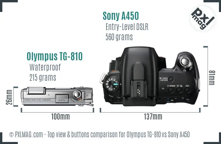 Olympus TG-810 vs Sony A450 top view buttons comparison