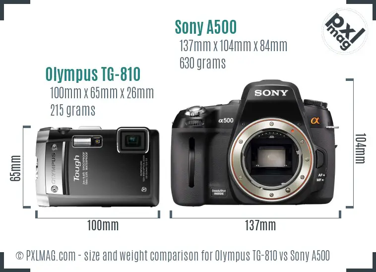 Olympus TG-810 vs Sony A500 size comparison