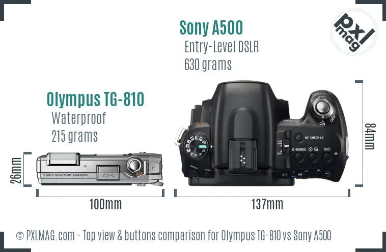 Olympus TG-810 vs Sony A500 top view buttons comparison