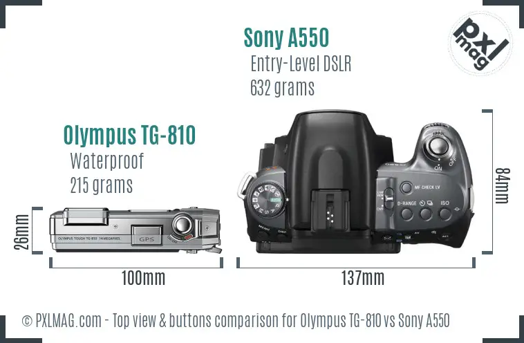 Olympus TG-810 vs Sony A550 top view buttons comparison