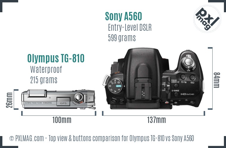 Olympus TG-810 vs Sony A560 top view buttons comparison
