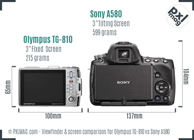 Olympus TG-810 vs Sony A580 Screen and Viewfinder comparison