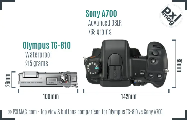 Olympus TG-810 vs Sony A700 top view buttons comparison