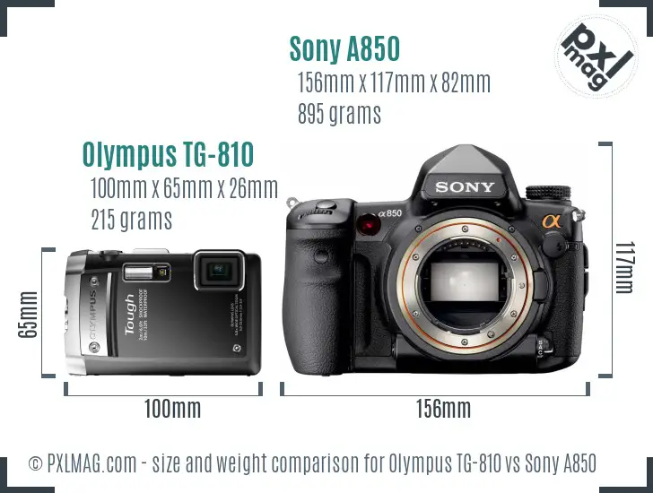 Olympus TG-810 vs Sony A850 size comparison