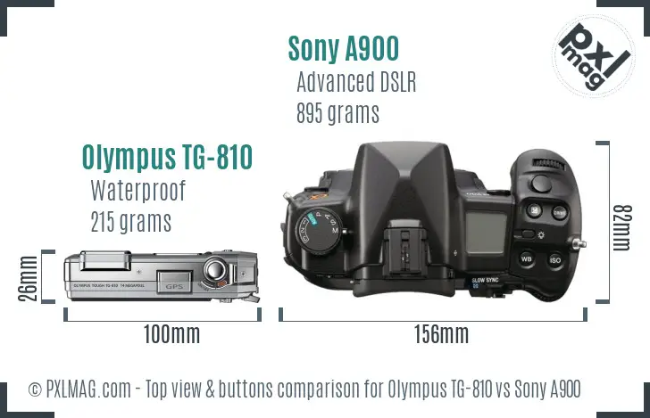 Olympus TG-810 vs Sony A900 top view buttons comparison