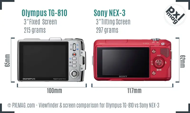 Olympus TG-810 vs Sony NEX-3 Screen and Viewfinder comparison