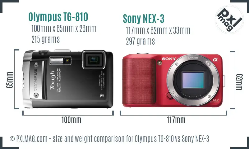 Olympus TG-810 vs Sony NEX-3 size comparison