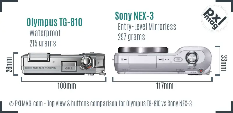Olympus TG-810 vs Sony NEX-3 top view buttons comparison