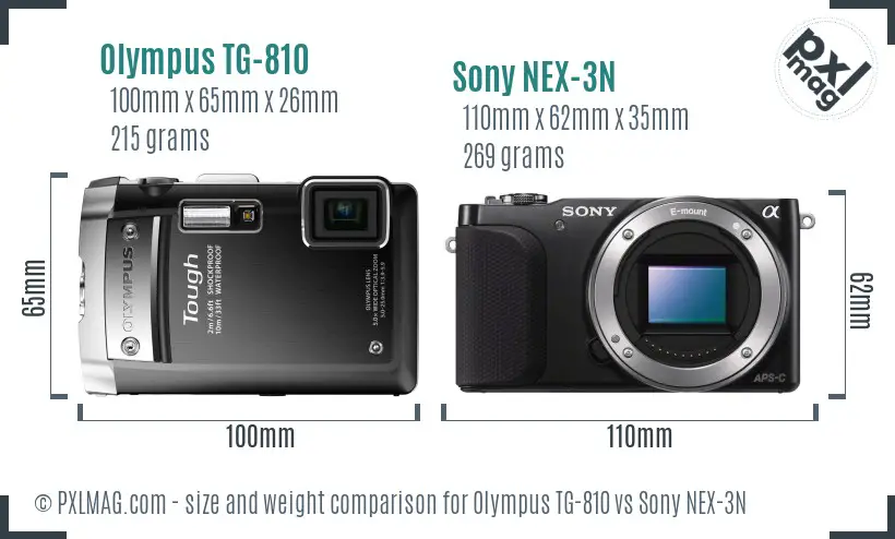 Olympus TG-810 vs Sony NEX-3N size comparison