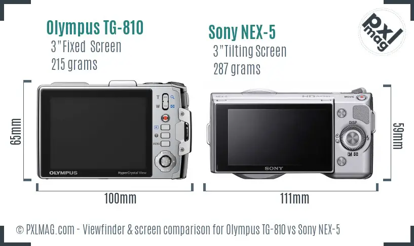 Olympus TG-810 vs Sony NEX-5 Screen and Viewfinder comparison