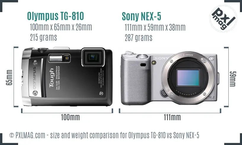 Olympus TG-810 vs Sony NEX-5 size comparison